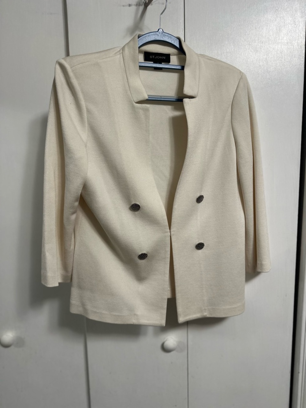 St. John White Double-Breasted Open Knit Blazer